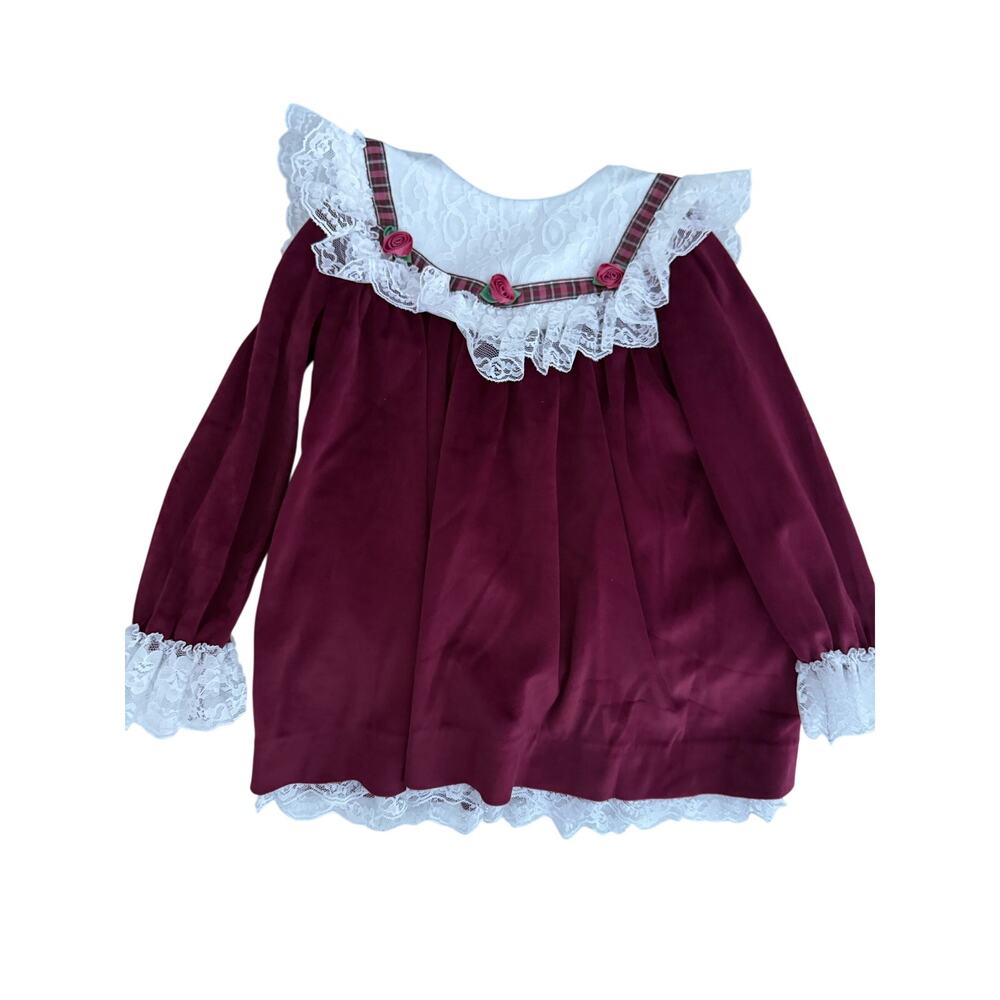 Vintage Sweet Treats 4T Burgundy Velour Christmas Dress Lace USA Holiday Toddler